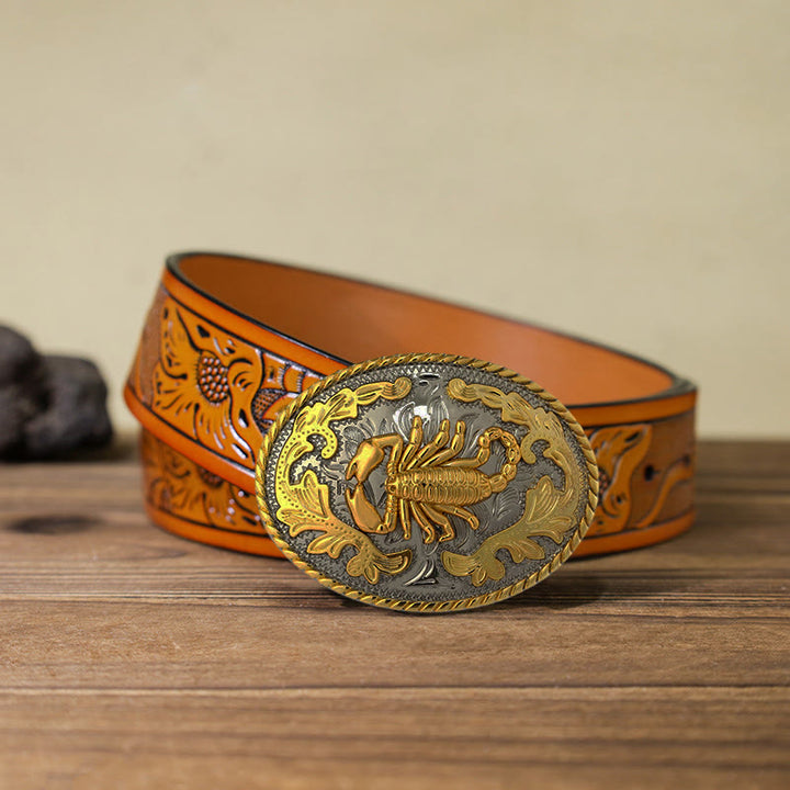 Men's DIY Golden Scorpion Buckle Leather Belt