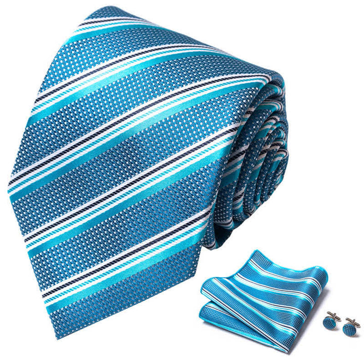 Turquoise & Aqua Blue 3Pcs Men's Striped Necktie Set