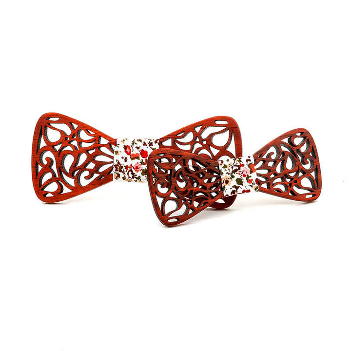 2Pcs Men's Parent-child Hollow Wooden Bow Tie