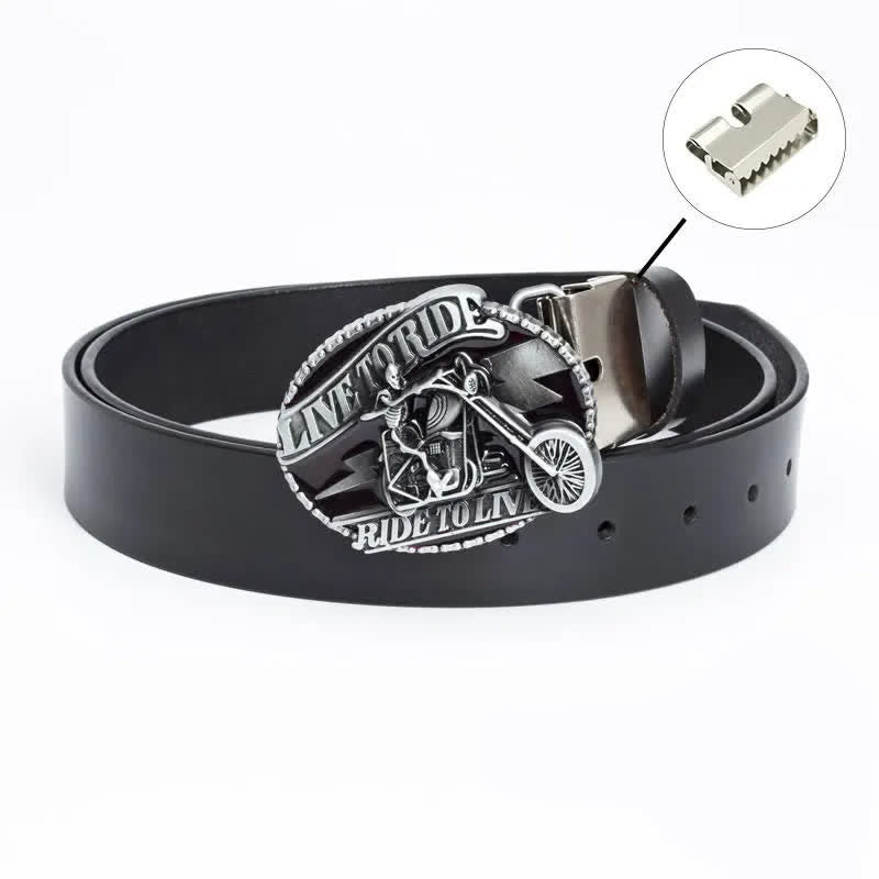 Men's Skeleton Motorcyclist Skull Leather Belt