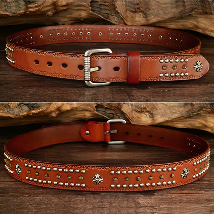 Unisex Rock Style Cross Rivet Studded Decor Belt