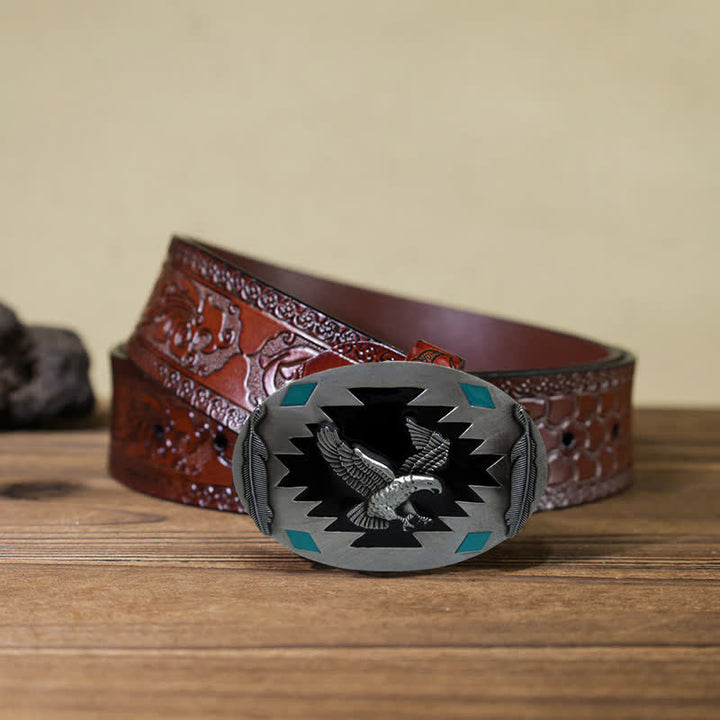 Men's DIY Western Flying Eagle Buckle Leather Belt