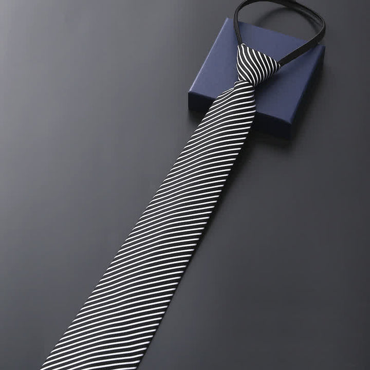Men's Official Zipper Tie Wedding Necktie - Black & White Striped - image 1