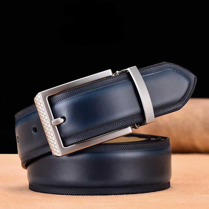Men's Noble Black and Silver Buckle Leather Belt - Dark Blue & Silver - 46 - image 10