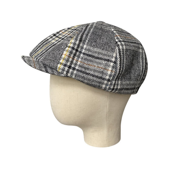 Gray Plaid Yellow Stripes Newsboy Beret Cap - image 3