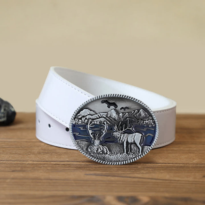 Men's DIY Enamel Wild Life Deer Buckle Leather Belt