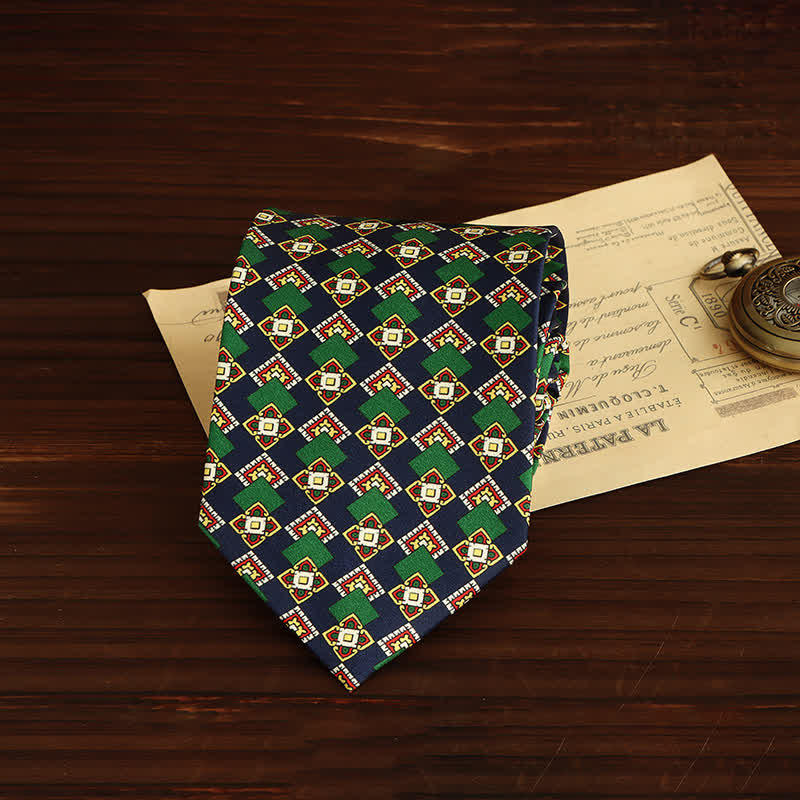 Men's Luxurious Medallion Geometric Necktie - Green & Navy - image 1