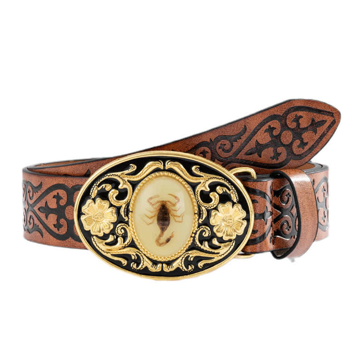 Men's Glowing In The Dark Scorpion Buckle Leather Belt