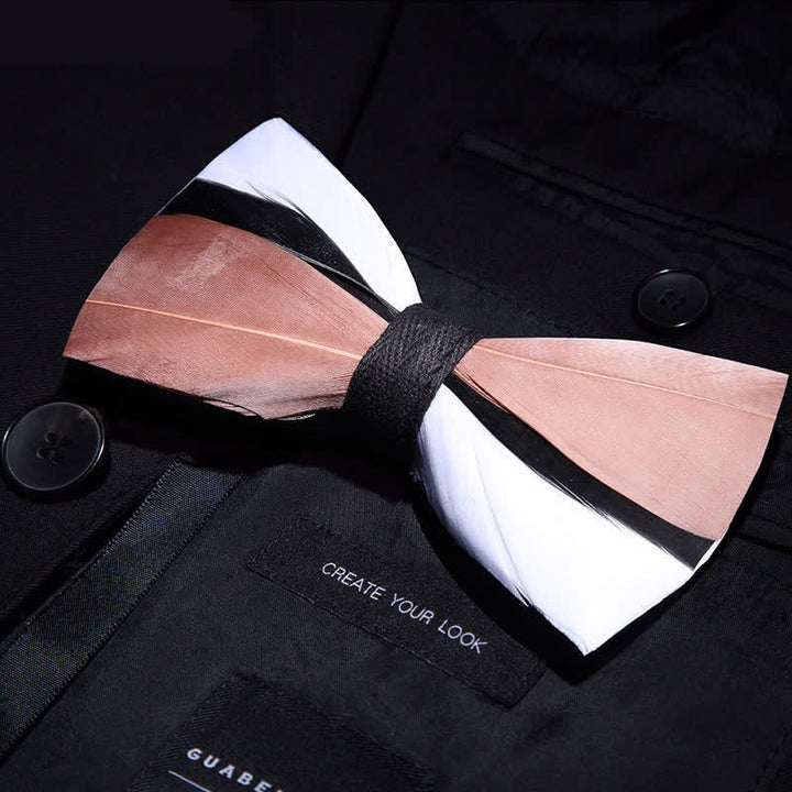 Kid's Pale Pink & White Wavy Feather Bow Tie with Lapel Pin