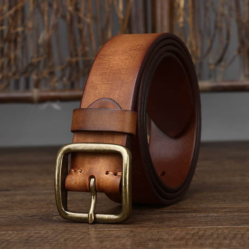 Men's Casual Jacket Soft Cowskin Leather Belt - Yellowish Brown - 46 - image 0