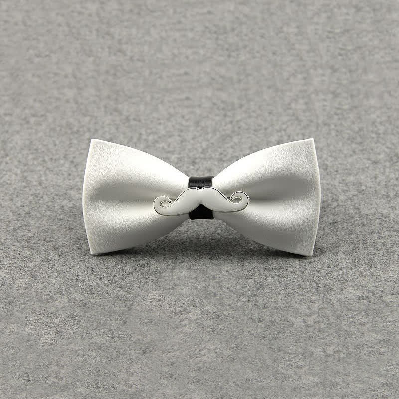 Men's Metal Mustache Leather Bow Tie