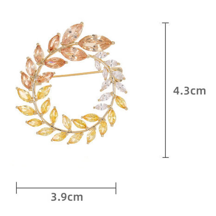 Women's Golden Wheat Leaves Zircon Brooch