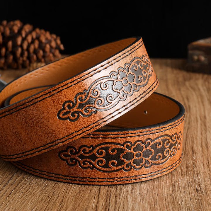 Men's Carved Bald Hawk Eagle Buckle Leather Belt