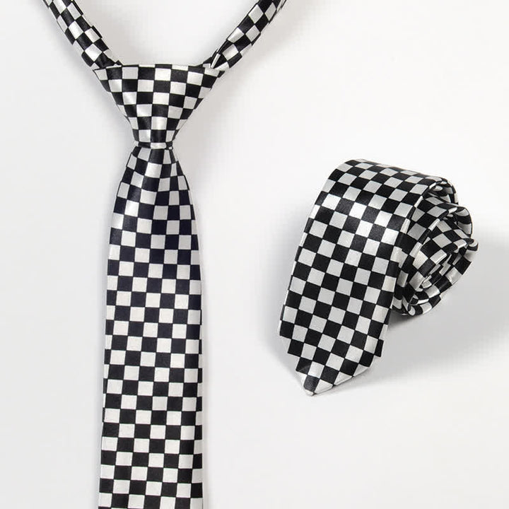 Men's Black & White Little Checks Dots Striped Necktie