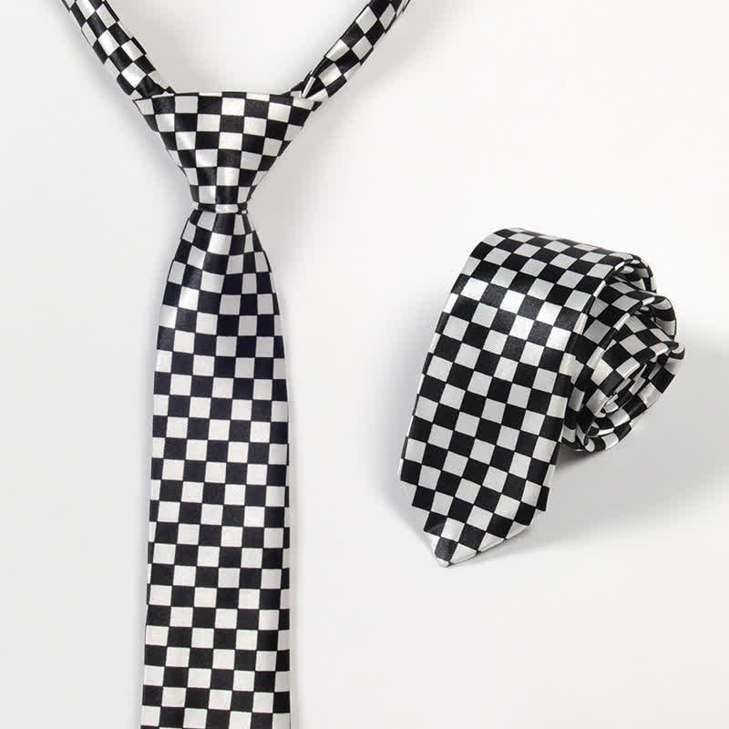 Men's Black & White Little Checks Dots Striped Necktie - image 3