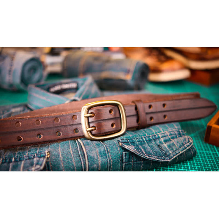 Men's Double Prong Full Grain Leather Belt