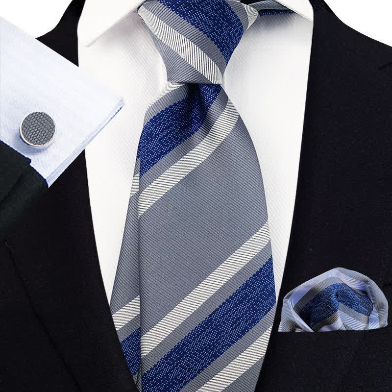 3Pcs Men's Symmetry Striped Formal Necktie Set