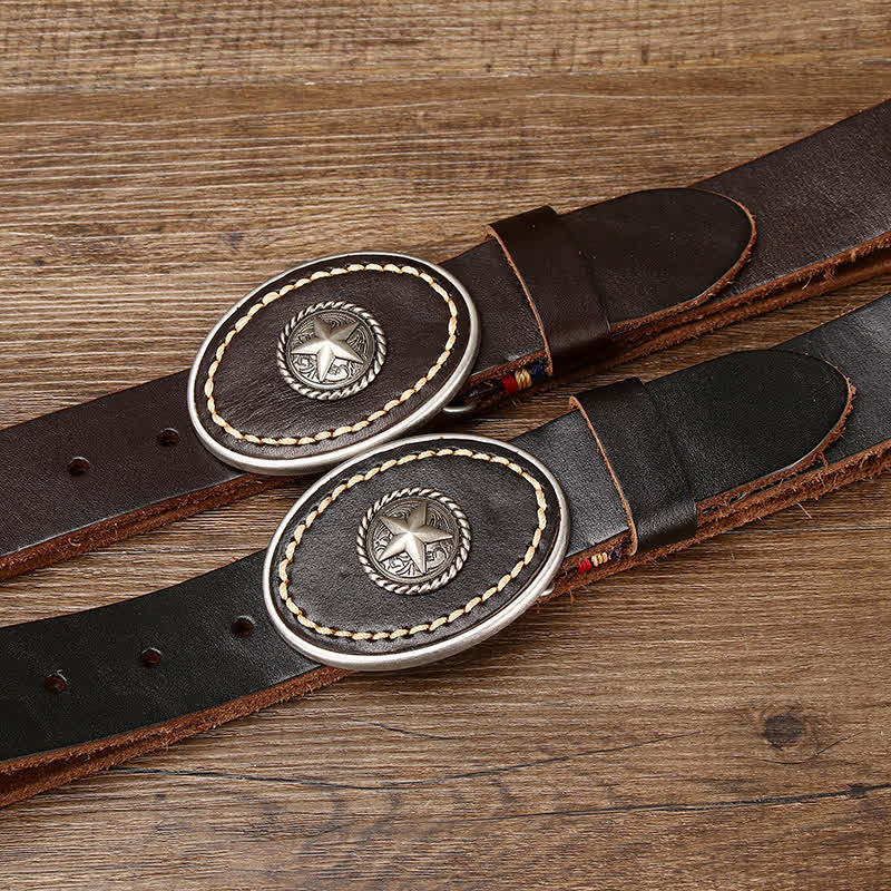 Men's Wild-West Pentacle Thicken Leather Belt