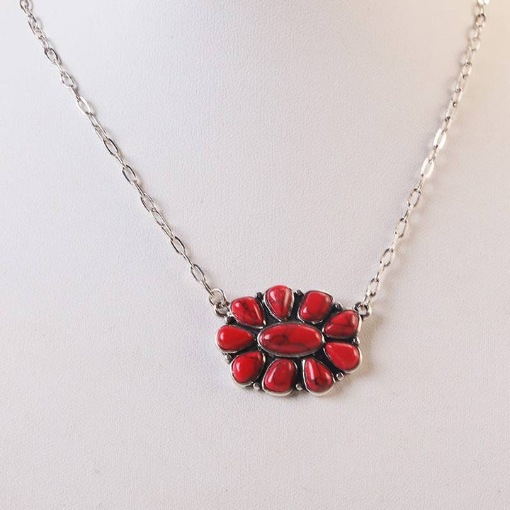 Women's Vintage Boho Turquoise Flower Necklace - Red - image 7