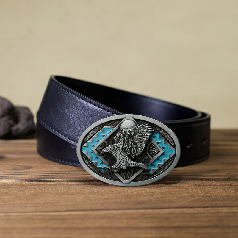 Men's DIY Enamel Landing Eagle Buckle Leather Belt