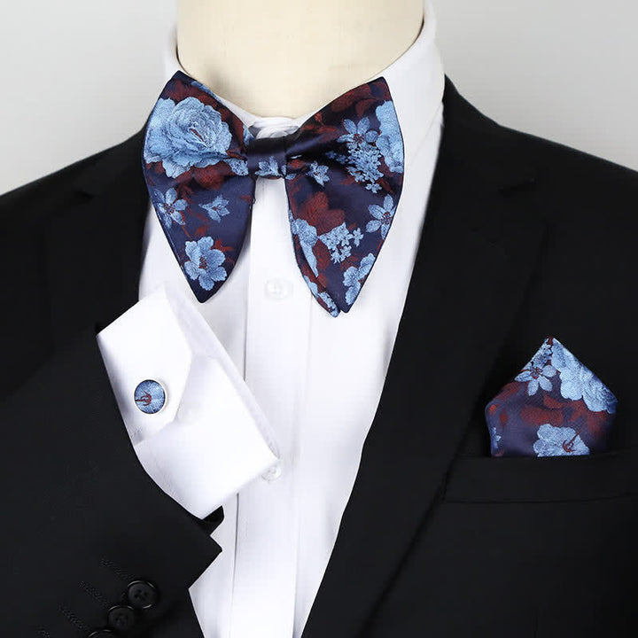 3Pcs Men's Oversized Pointed Paisley Floral Bow Tie Set