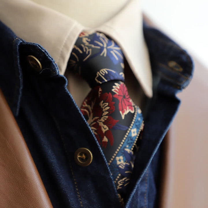 Men's Gorgeous Embroidery Flower Zipper Necktie