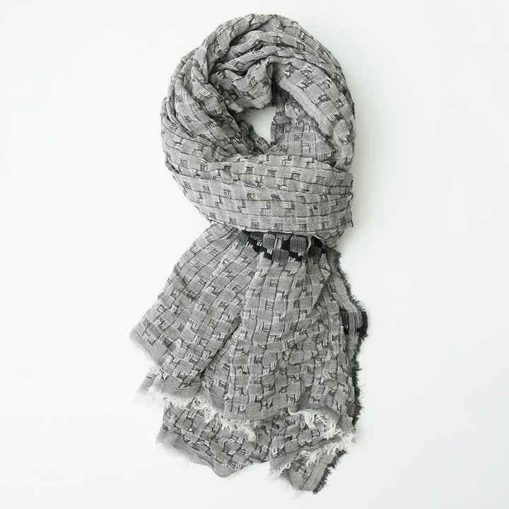 Men's Unique Crinkly Checkered Tassel Scarf