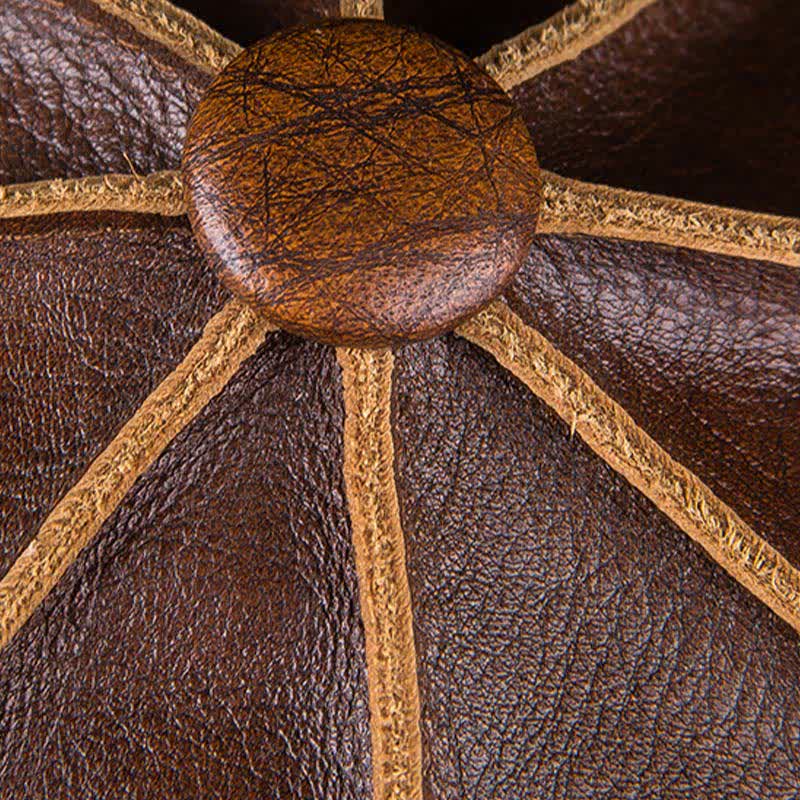 Literary Octagonal Genuine Leather Beret Cap - image 13