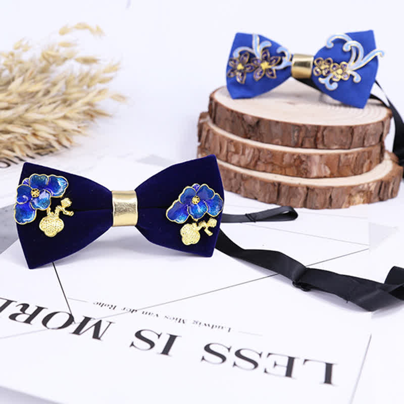 Men's Enamel Flowers Leaves Decor Bow Tie