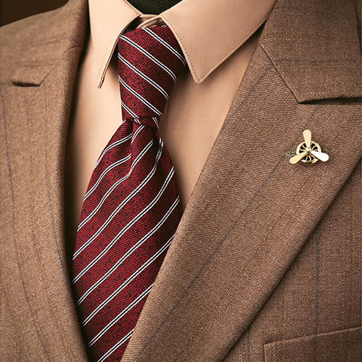 Men's Dark Red & White Thin Striped Necktie - Dark Red - image 0