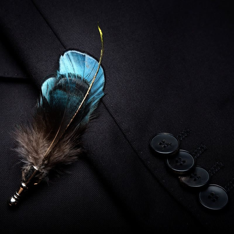 Kid's Turquoise & Black Feather Bow Tie with Lapel Pin