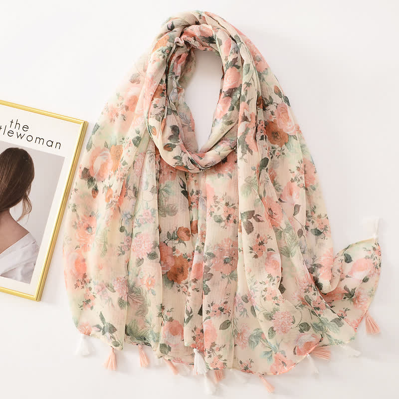 Women's Thin Lovely Butterfly Floral Tassel Scarf - Style #19 - image 24