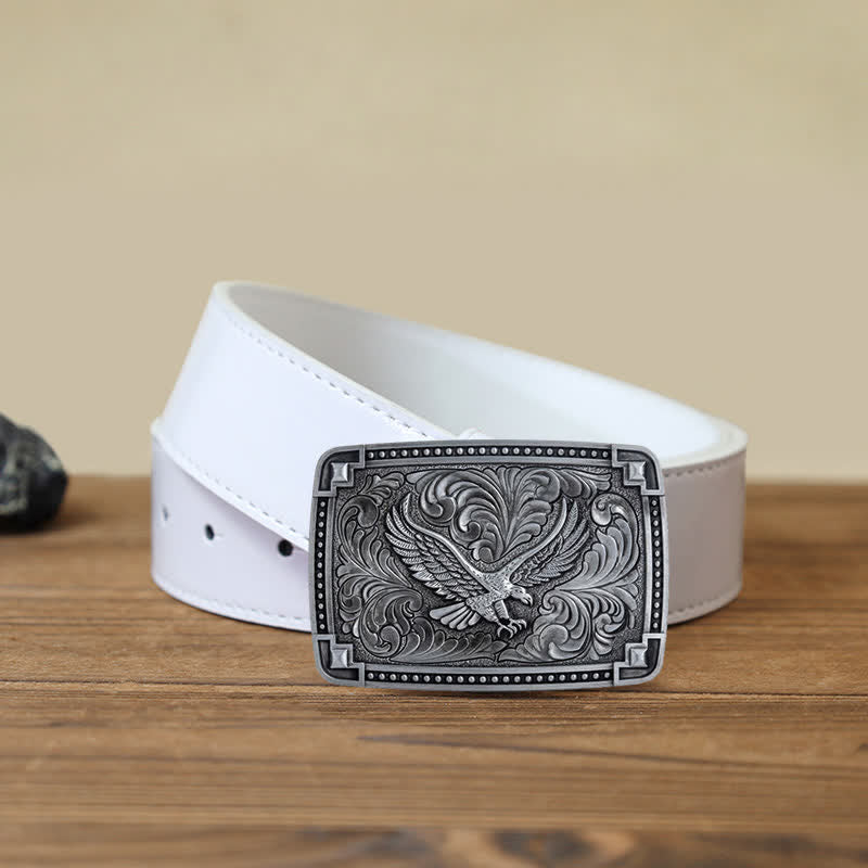 Men's DIY Soaring Eagle In Dreamy Sky Buckle Leather Belt