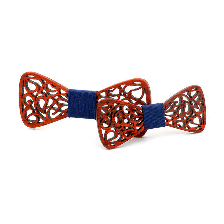 2Pcs Men's Parent-child Hollow Wooden Bow Tie