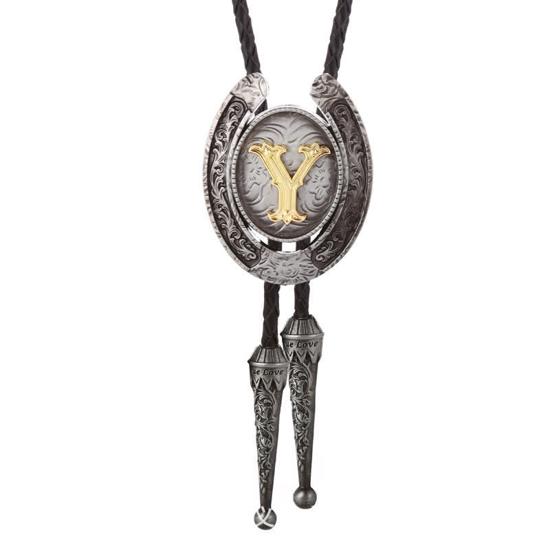 Modern Western Horseshoe Initial Letter A To Z Bolo Tie - Silver - Y - image 54