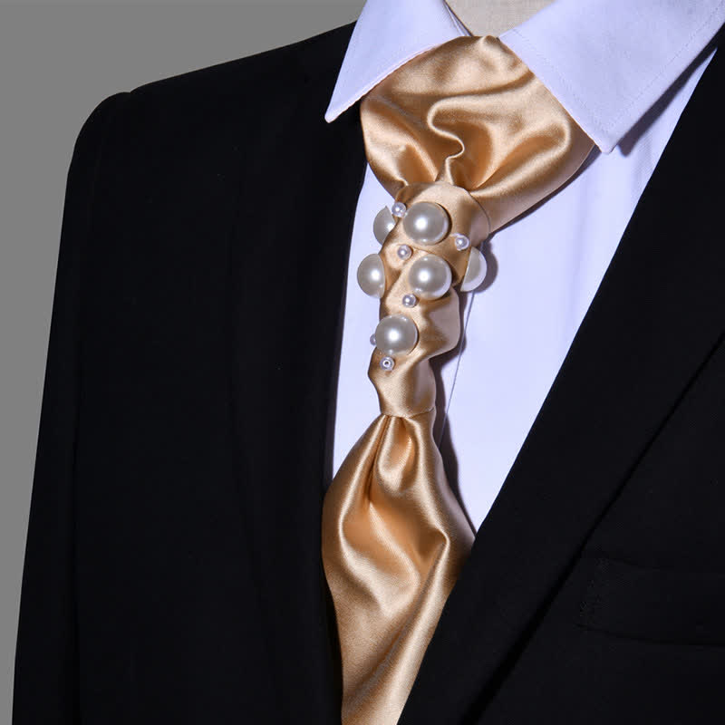 Men's Vintage Look Pearls Wedding Necktie - Champagne - image 15