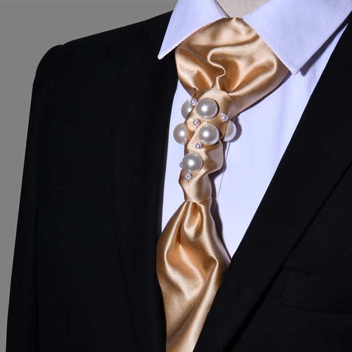 Men's Vintage Look Pearls Wedding Necktie - Champagne - image 15