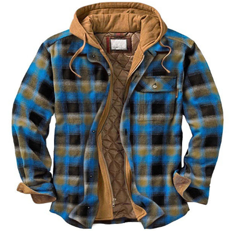 Men's Hooded Plaid Quilted Shirt Jacket - Style#1 - 4XL - image 17