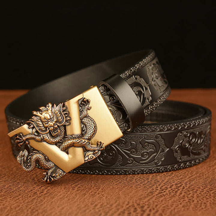 Men's Letter V Dragon Embossing Leather Belt