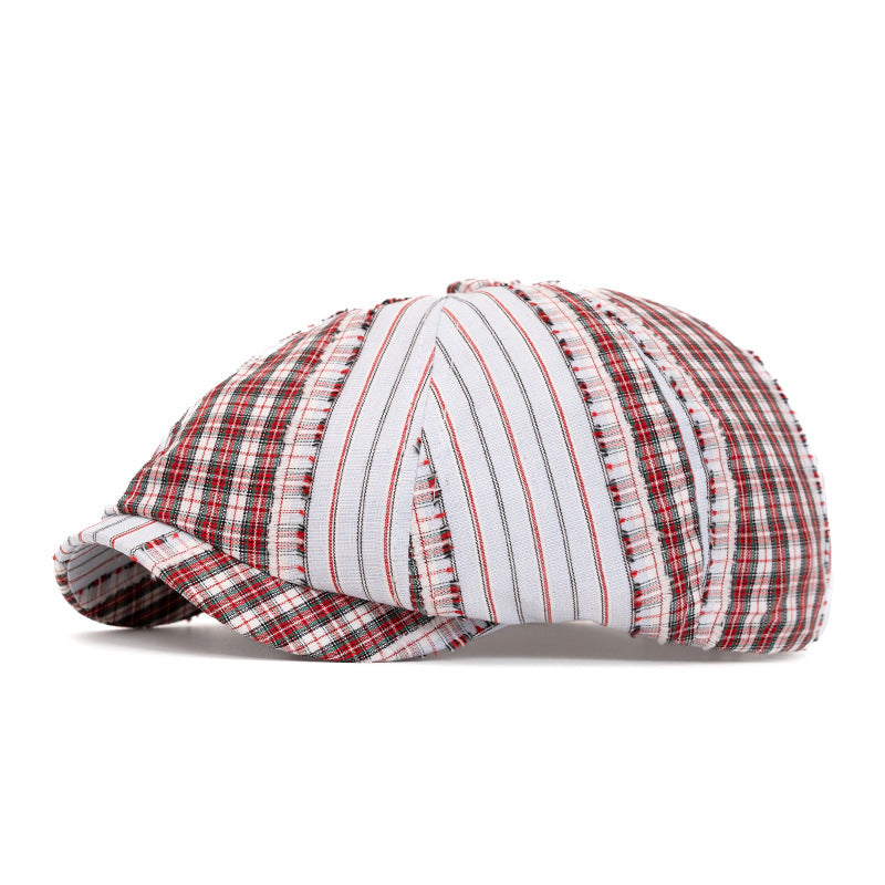 Retro Fashion Color Blocked Beret Suitable For Spring And Summer - Red - Adjustable (22 1/2"-24") - image 11
