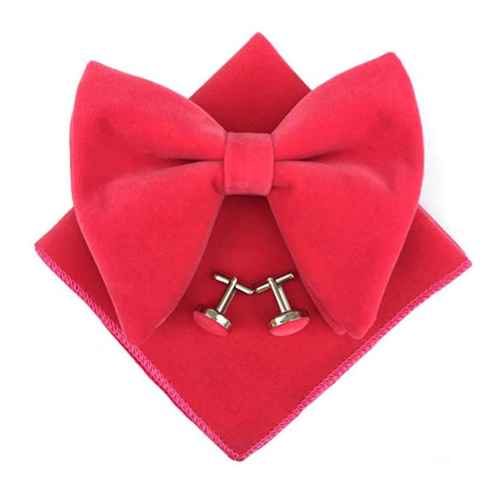 3Pcs Men's Velvet Oversized Pointed Bow Tie Set - Pink - image 9