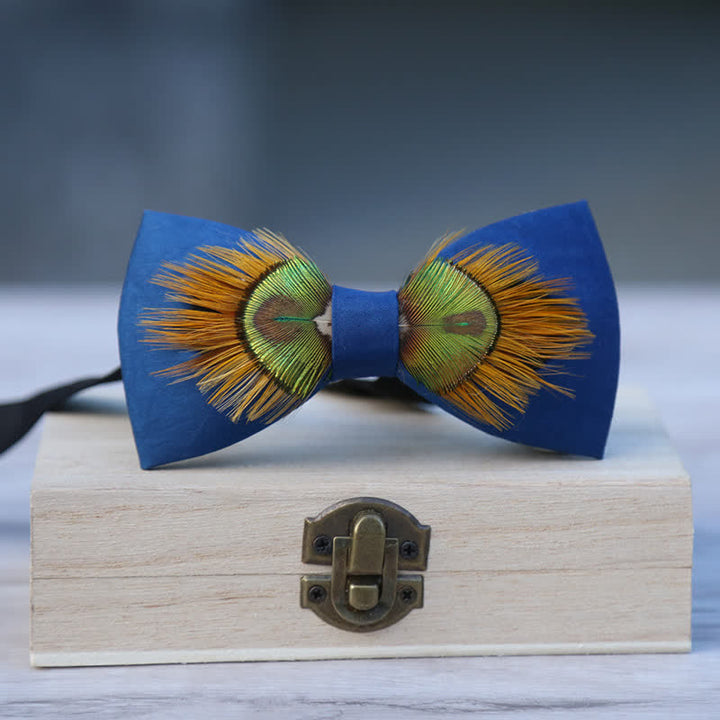 Blue & Yellow Majestic Peacock Feather Bow Tie