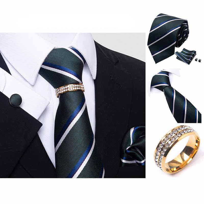 4Pcs Men's Striped Necktie Set With Tie Ring