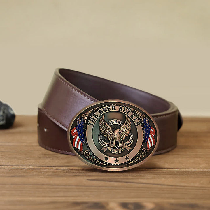 Men's DIY Eagle USA Flag Creative Beer Holder Buckle Leather Belt