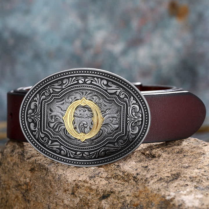 DIY Unisex Hip Hop Initial Letter Embossment Buckle Leather Belt