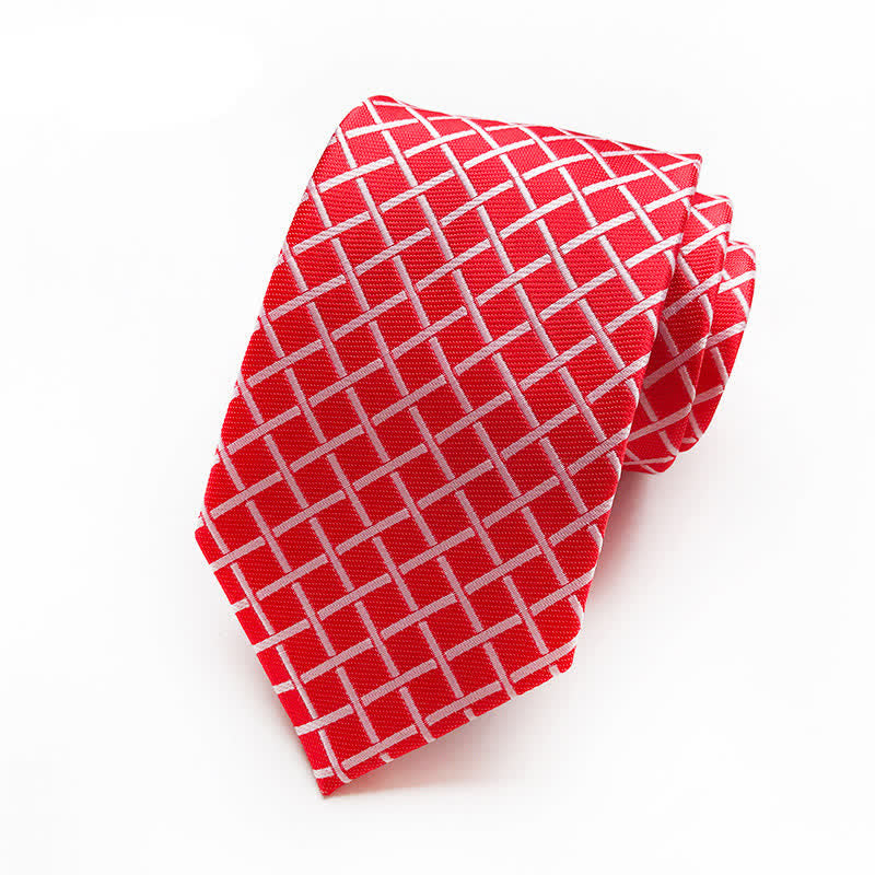 Men's Bright Woven Checked Necktie - Red - image 11