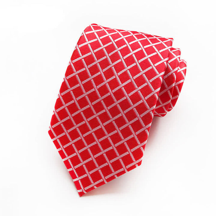Men's Bright Woven Checked Necktie - Red - image 11