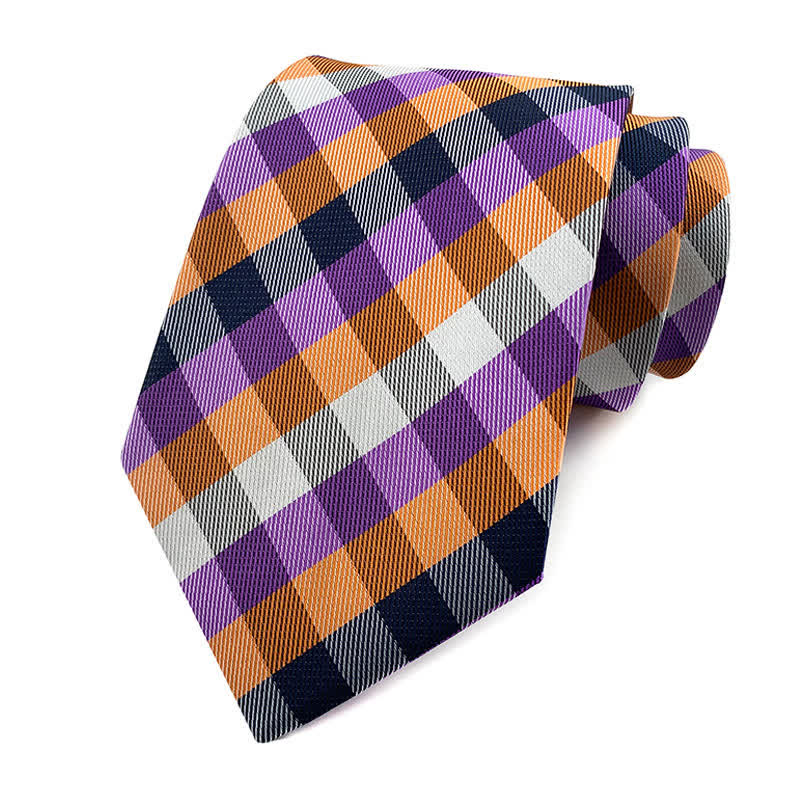 Men's Skinny Tuxedo Suit Plaid Necktie - Purple & Orange - image 9