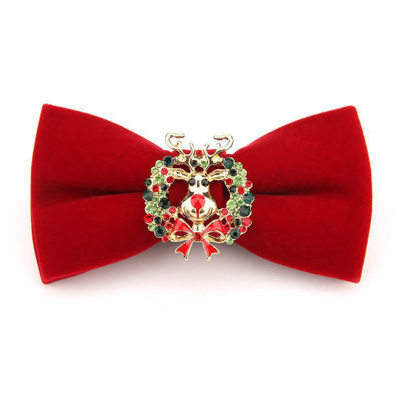 Men's Elk Head Rhinestone Christmas Velvet Bow Tie