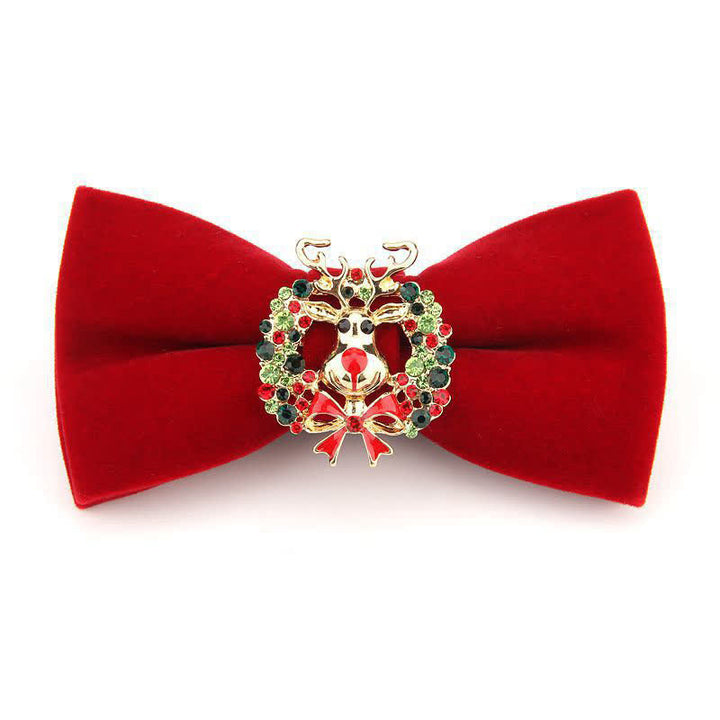 Men's Elk Head Rhinestone Christmas Velvet Bow Tie